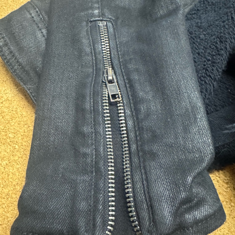 Free People Black Moto Jacket Women’s 4 Draped Knit Collar Faux Leather Biker I - Picture 14 of 17